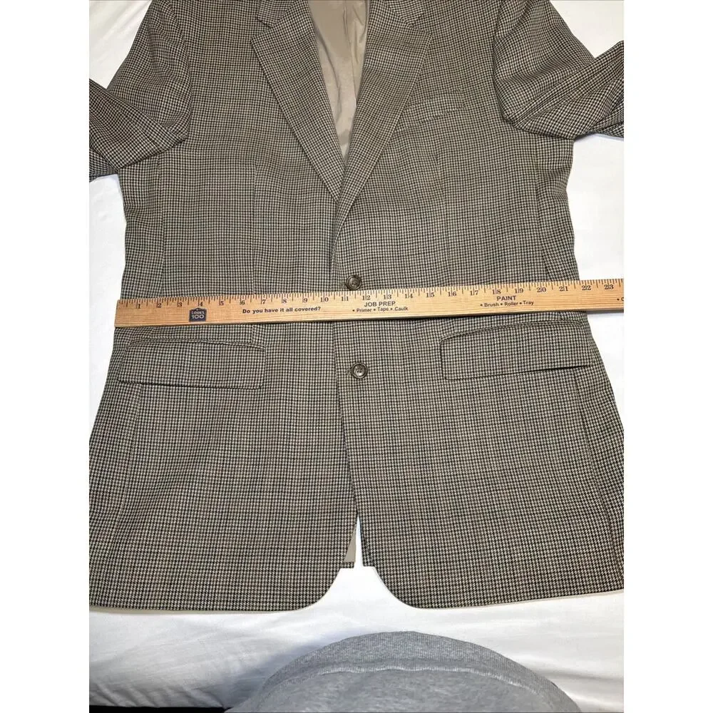 Lauren Ralph Lauren Houndstooth Brown Wool Blazer Jacket Sport Coat Mens 44L EUC